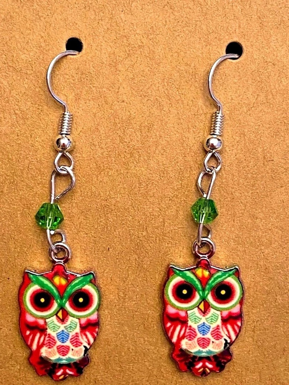 Handcrafted Owl Pink Multicolor Beaded Dangle Earrings
